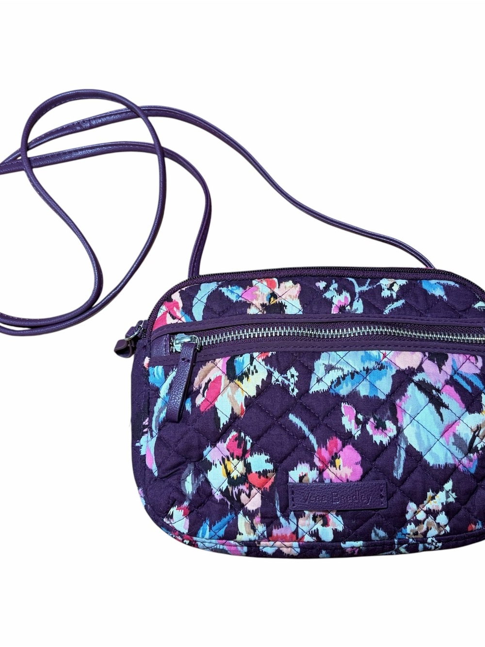Vera Bradley Iconic RFID Little Crossbody Indiana Rose Pattern Eggplant Floral